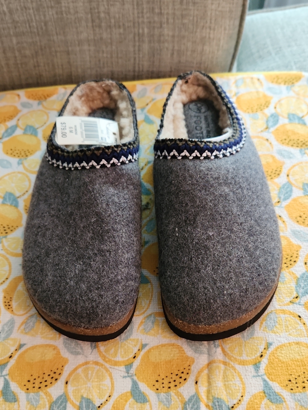WOMEN Gray Wool Slip-On Clogs with Shearling Lining
